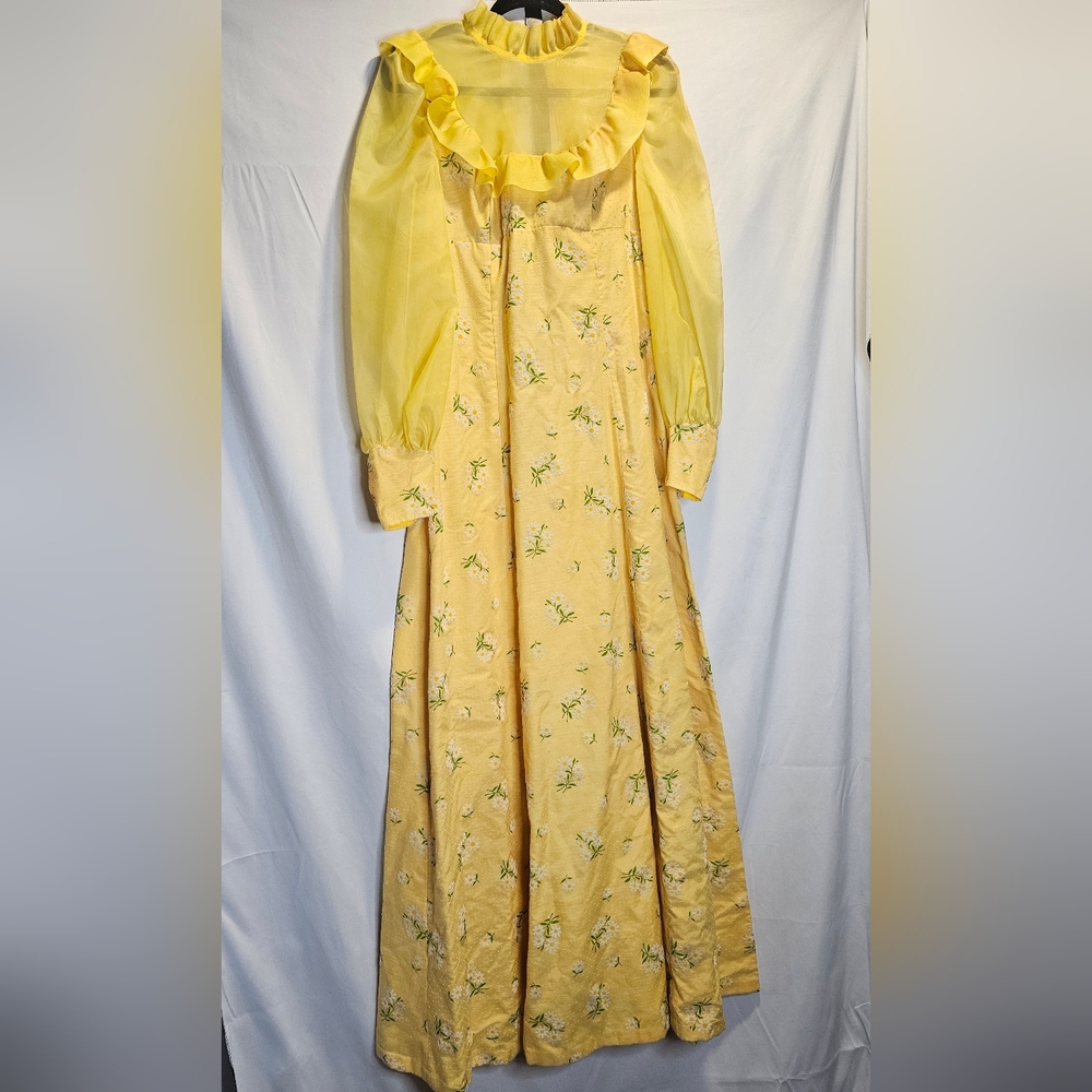 Vintage 70s yellow Prarie Romantic Floral Daisy Maxi Dress
